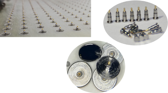 RoHS manyetik sağ açılı Pogo Pins Altın Palting Soğuk Prossing